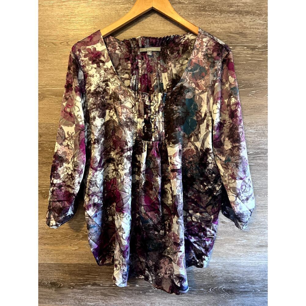 NY Collection Blouse Size XL Floral Pleaded Office career Elegant